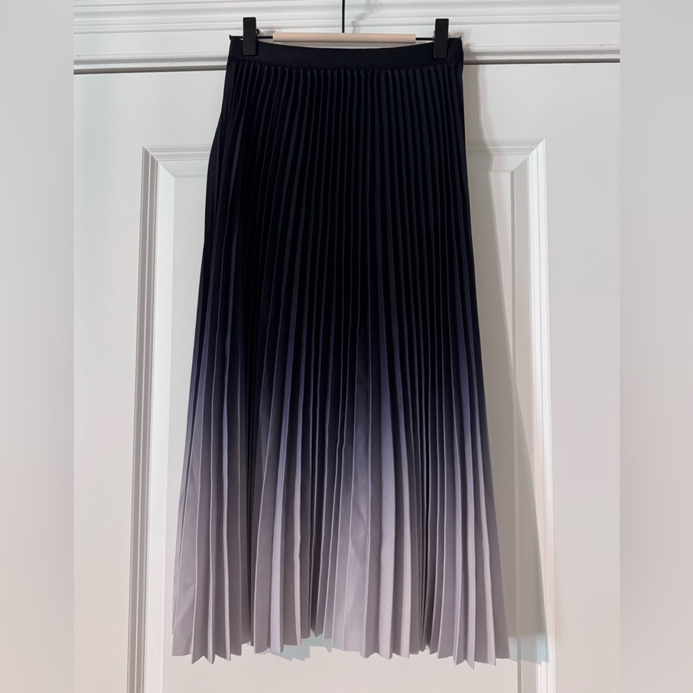 White and Blue Midi A-Line Pleated Skirt